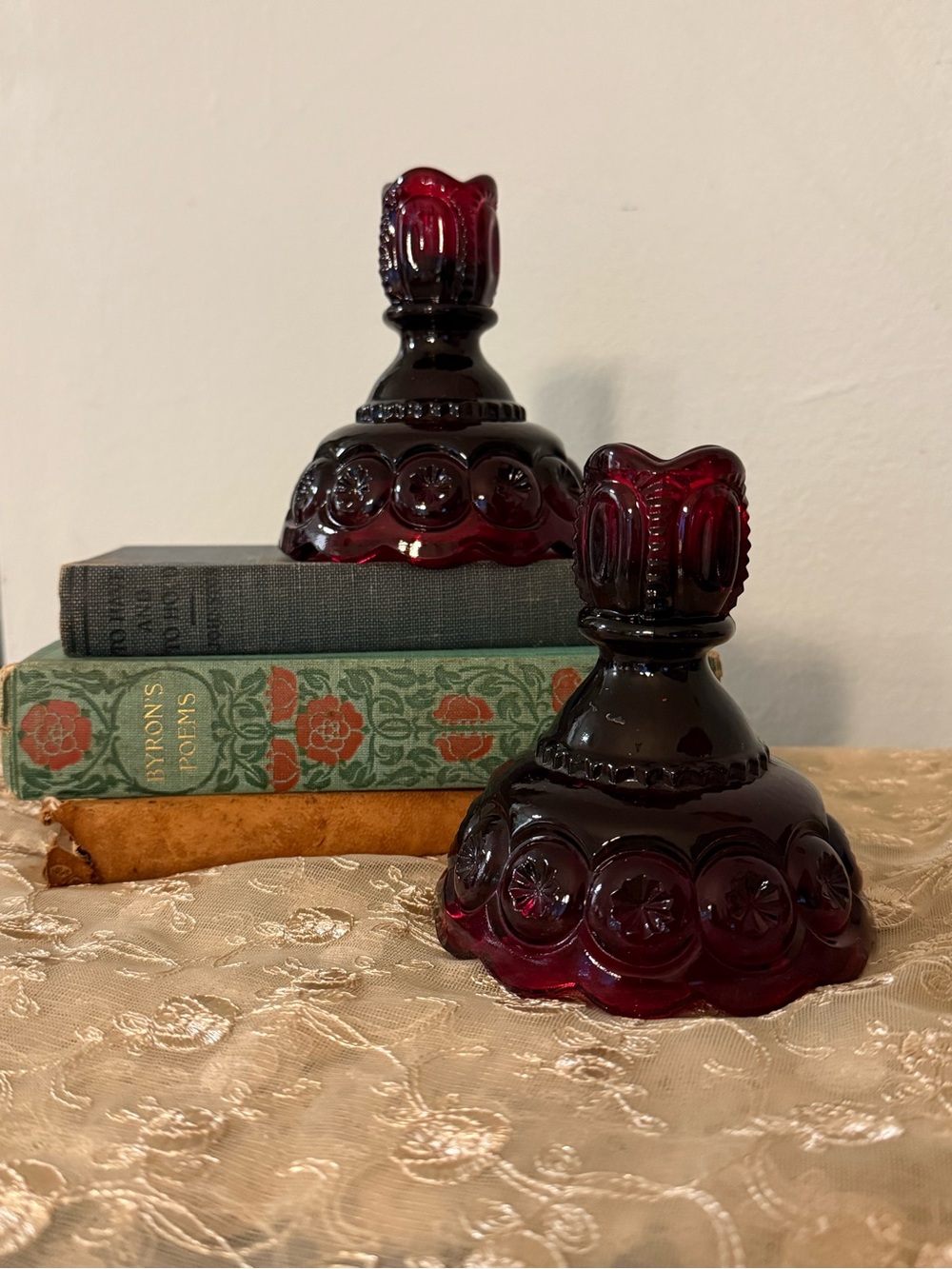 Ruby Red Moon & Stars Candle Holders - Set of 2